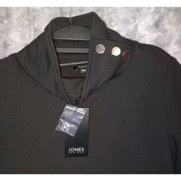 NWT Jones New York Women's Serenity Knit Mock Neck Tunic Top Size M Black Fall - Picture 4 of 9